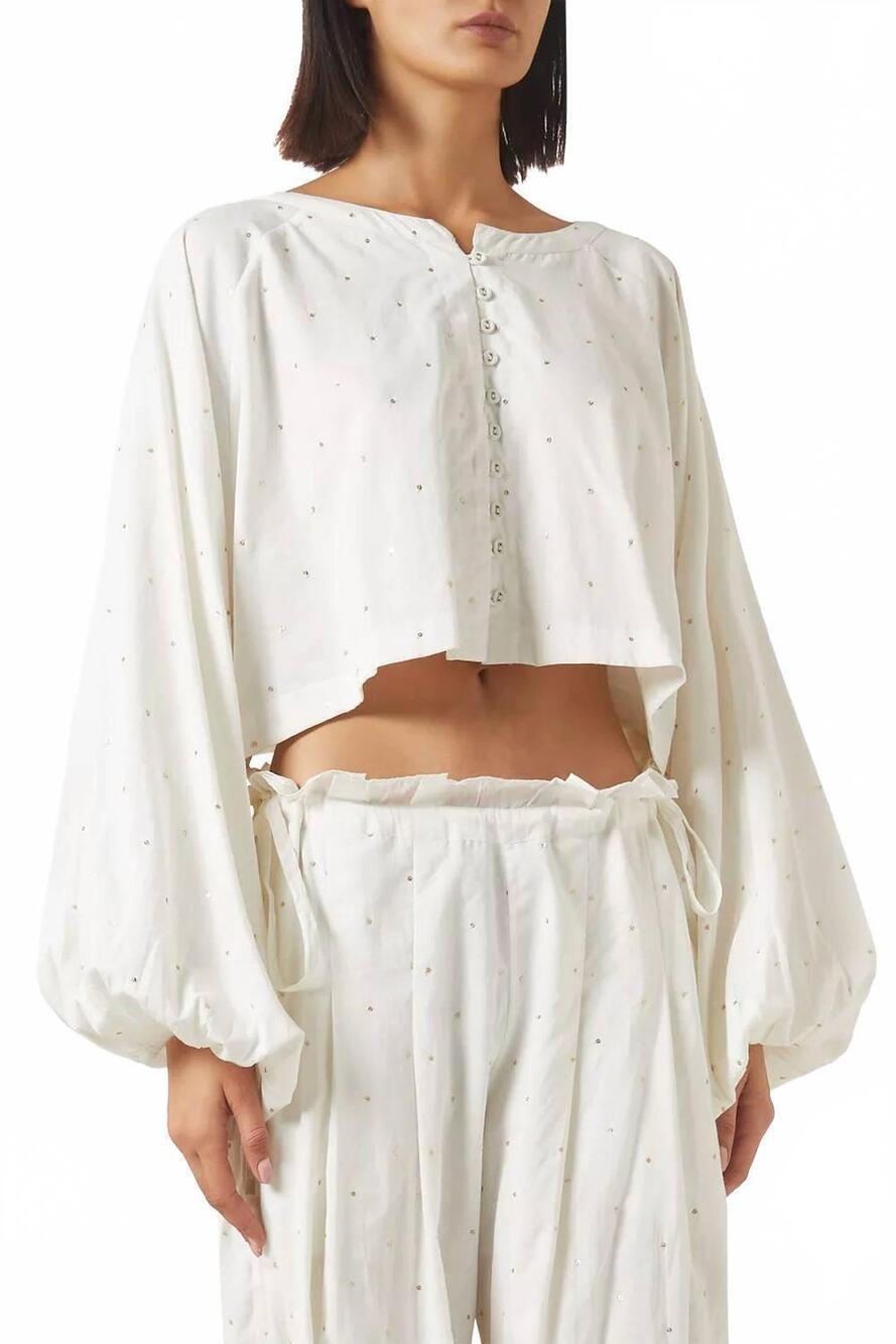 NEW CONIGLIO embellished royal blouse in white